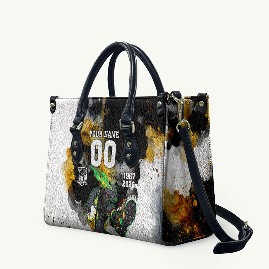 Personalised Penrith Panthers 1967-2026 Leather Bag Panther Mascot 60th Anniversary - Watercolor Splash Art