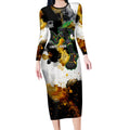 Personalised Penrith Panthers 1967-2026 Long Sleeve Bodycon Dress Panther Mascot 60th Anniversary - Watercolor Splash Art