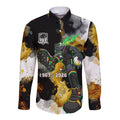 Personalised Penrith Panthers 1967-2026 Long Sleeve Button Shirt Panther Mascot 60th Anniversary - Watercolor Splash Art