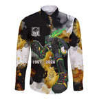 Personalised Penrith Panthers 1967-2026 Long Sleeve Button Shirt Panther Mascot 60th Anniversary - Watercolor Splash Art