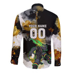 Personalised Penrith Panthers 1967-2026 Long Sleeve Button Shirt Panther Mascot 60th Anniversary - Watercolor Splash Art