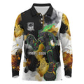 Personalised Penrith Panthers 1967-2026 Long Sleeve Polo Shirt Panther Mascot 60th Anniversary - Watercolor Splash Art