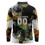Personalised Penrith Panthers 1967-2026 Long Sleeve Polo Shirt Panther Mascot 60th Anniversary - Watercolor Splash Art
