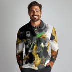 Personalised Penrith Panthers 1967-2026 Long Sleeve Polo Shirt Panther Mascot 60th Anniversary - Watercolor Splash Art