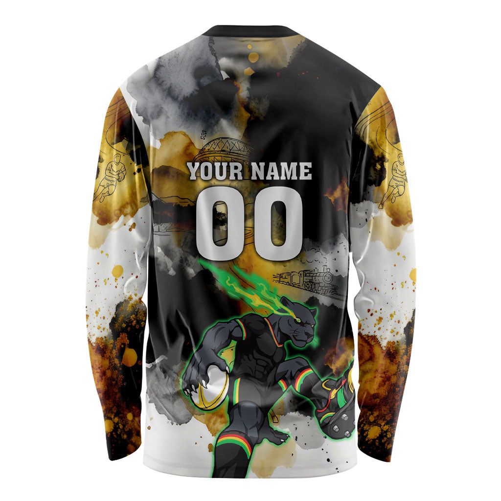 Personalised Penrith Panthers 1967-2026 Long Sleeve Shirt Panther Mascot 60th Anniversary - Watercolor Splash Art