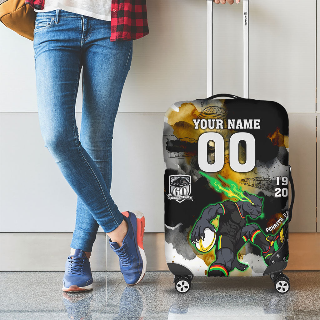 Personalised Penrith Panthers 1967-2026 Luggage Cover Panther Mascot 60th Anniversary - Watercolor Splash Art