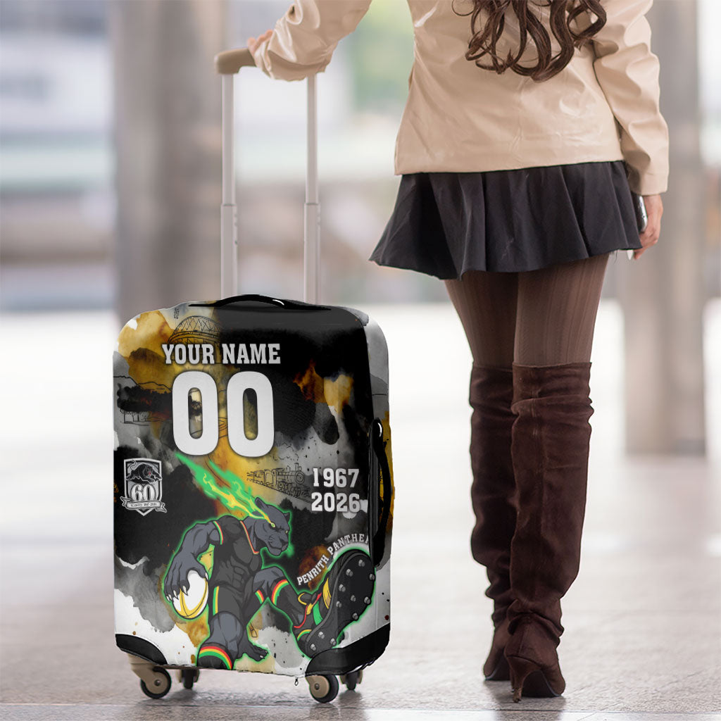Personalised Penrith Panthers 1967-2026 Luggage Cover Panther Mascot 60th Anniversary - Watercolor Splash Art