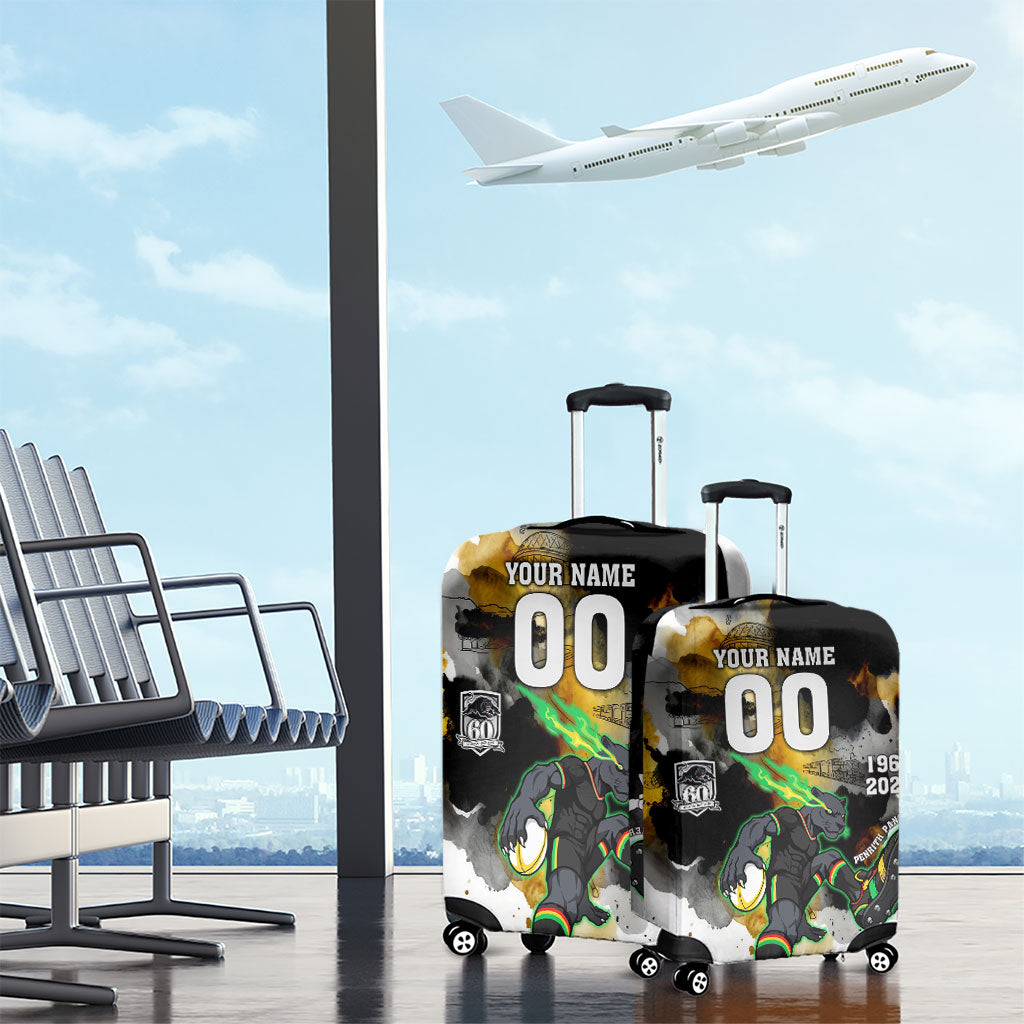 Personalised Penrith Panthers 1967-2026 Luggage Cover Panther Mascot 60th Anniversary - Watercolor Splash Art