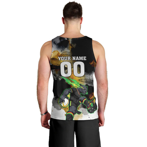 Personalised Penrith Panthers 1967-2026 Men Tank Top Panther Mascot 60th Anniversary - Watercolor Splash Art