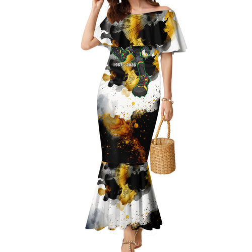 Personalised Penrith Panthers 1967-2026 Mermaid Dress Panther Mascot 60th Anniversary - Watercolor Splash Art