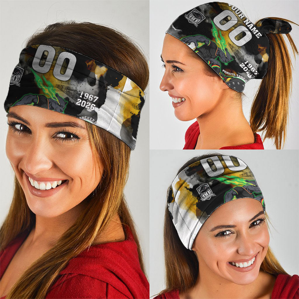 Personalised Penrith Panthers 1967-2026 Neck Gaiter Panther Mascot 60th Anniversary - Watercolor Splash Art