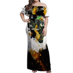 Personalised Penrith Panthers 1967-2026 Off Shoulder Maxi Dress Panther Mascot 60th Anniversary - Watercolor Splash Art