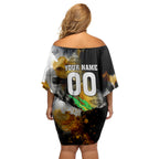 Personalised Penrith Panthers 1967-2026 Off Shoulder Short Dress Panther Mascot 60th Anniversary - Watercolor Splash Art