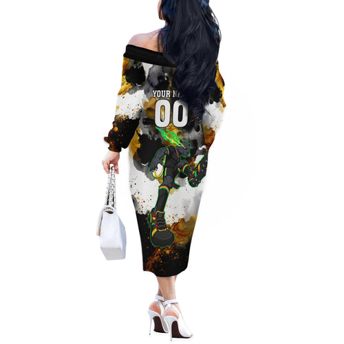 Personalised Penrith Panthers 1967-2026 Off The Shoulder Long Sleeve Dress Panther Mascot 60th Anniversary - Watercolor Splash Art