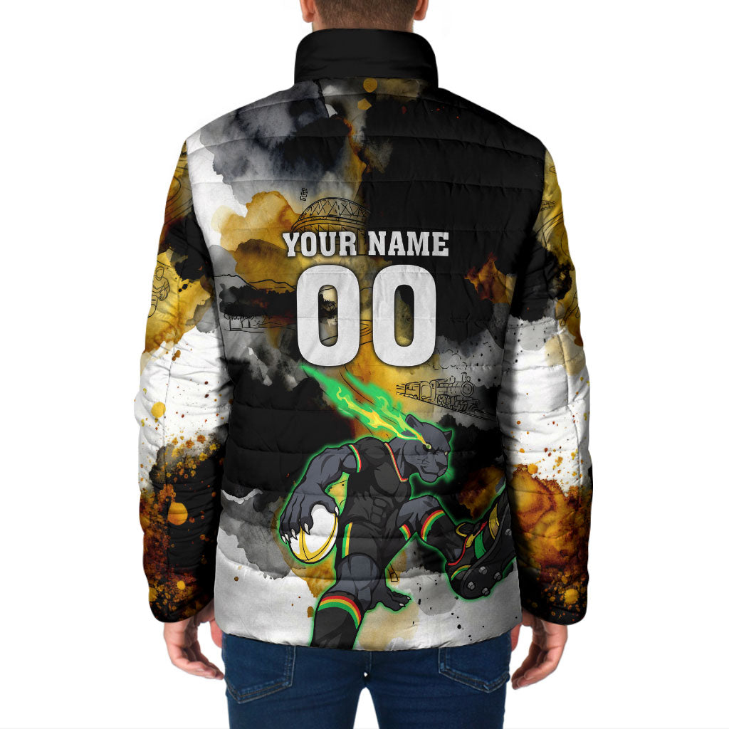 Personalised Penrith Panthers 1967-2026 Padded Jacket Panther Mascot 60th Anniversary - Watercolor Splash Art