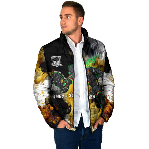 Personalised Penrith Panthers 1967-2026 Padded Jacket Panther Mascot 60th Anniversary - Watercolor Splash Art