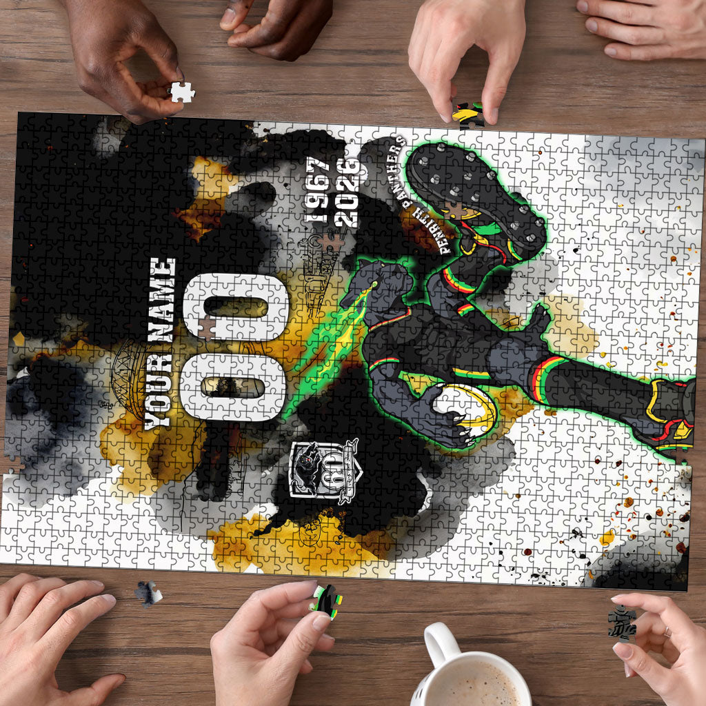 Personalised Penrith Panthers 1967-2026 Puzzle Panther Mascot 60th Anniversary - Watercolor Splash Art