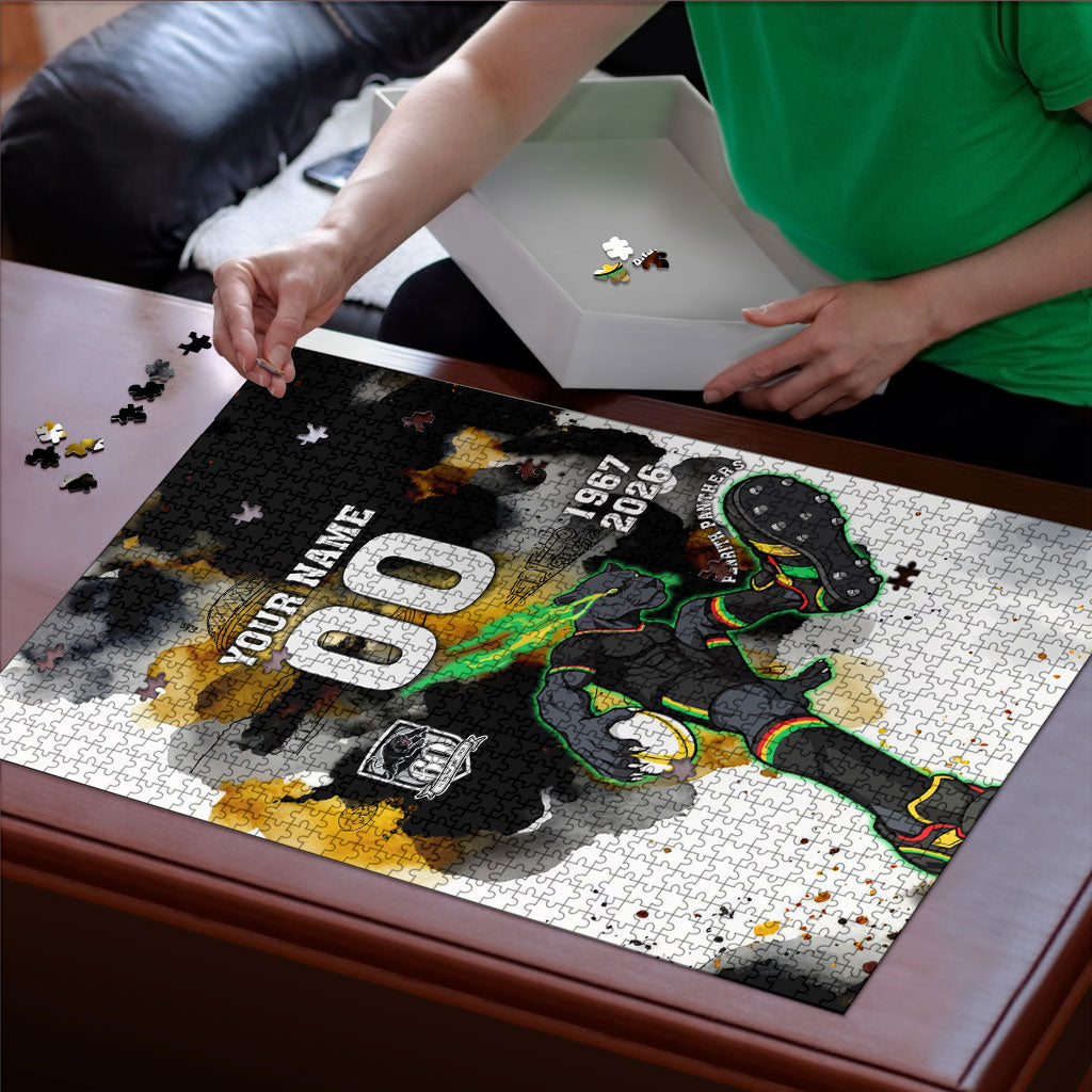 Personalised Penrith Panthers 1967-2026 Puzzle Panther Mascot 60th Anniversary - Watercolor Splash Art