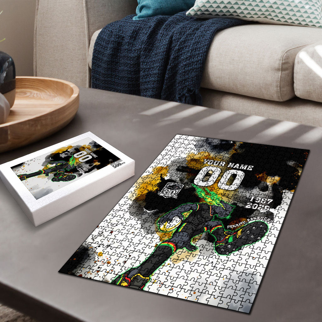 Personalised Penrith Panthers 1967-2026 Puzzle Panther Mascot 60th Anniversary - Watercolor Splash Art
