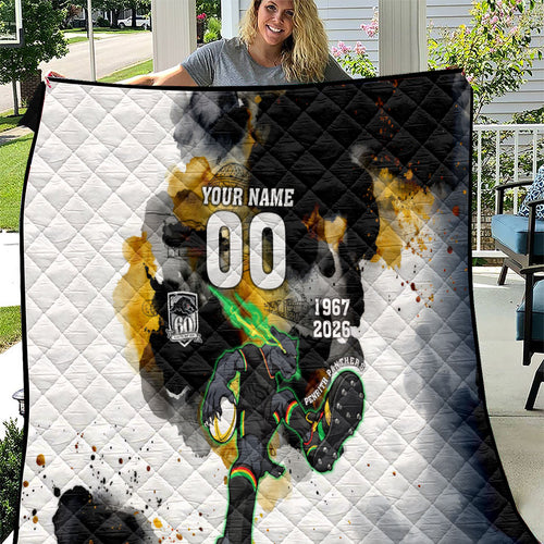 Personalised Penrith Panthers 1967-2026 Quilt Panther Mascot 60th Anniversary - Watercolor Splash Art