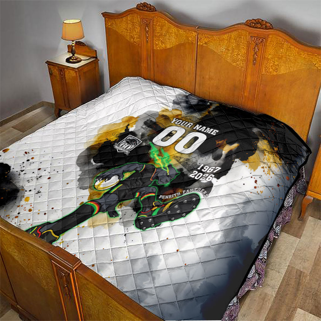 Personalised Penrith Panthers 1967-2026 Quilt Panther Mascot 60th Anniversary - Watercolor Splash Art