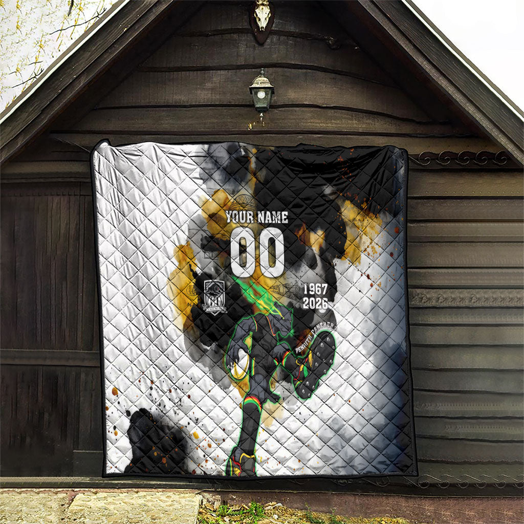 Personalised Penrith Panthers 1967-2026 Quilt Panther Mascot 60th Anniversary - Watercolor Splash Art