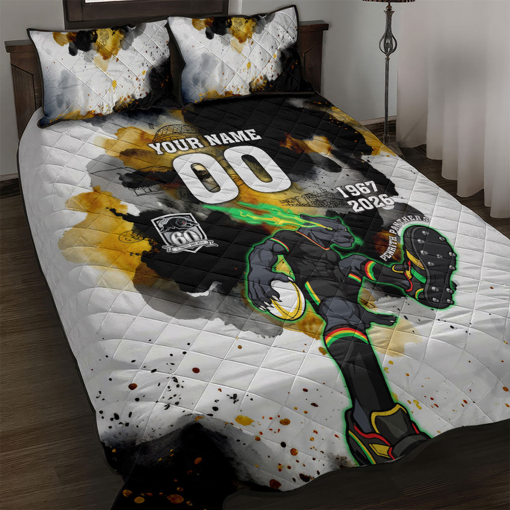 Personalised Penrith Panthers 1967-2026 Quilt Bed Set Panther Mascot 60th Anniversary - Watercolor Splash Art