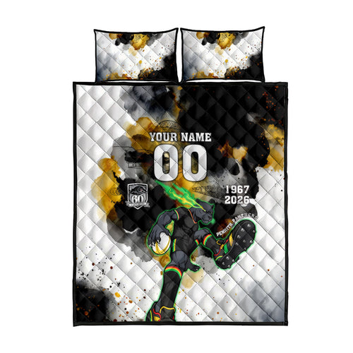 Personalised Penrith Panthers 1967-2026 Quilt Bed Set Panther Mascot 60th Anniversary - Watercolor Splash Art