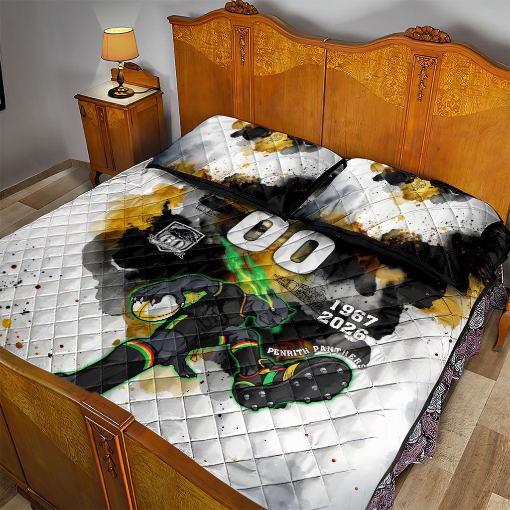 Personalised Penrith Panthers 1967-2026 Quilt Bed Set Panther Mascot 60th Anniversary - Watercolor Splash Art