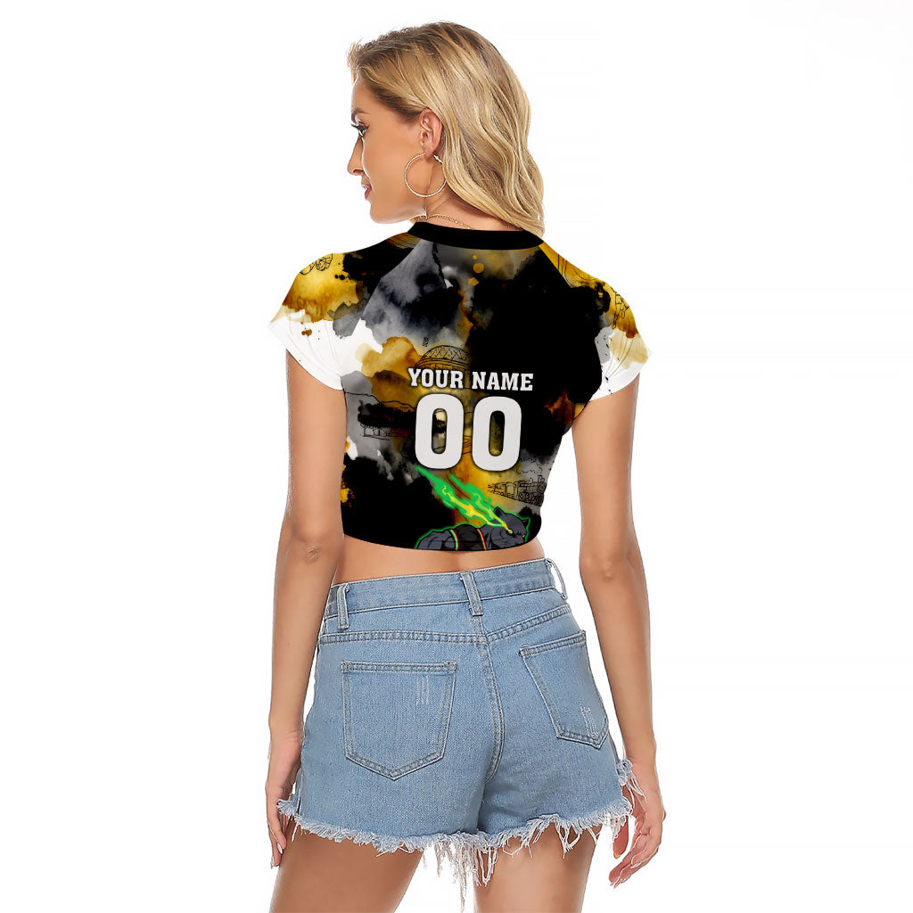 Personalised Penrith Panthers 1967-2026 Raglan Cropped T Shirt Panther Mascot 60th Anniversary - Watercolor Splash Art
