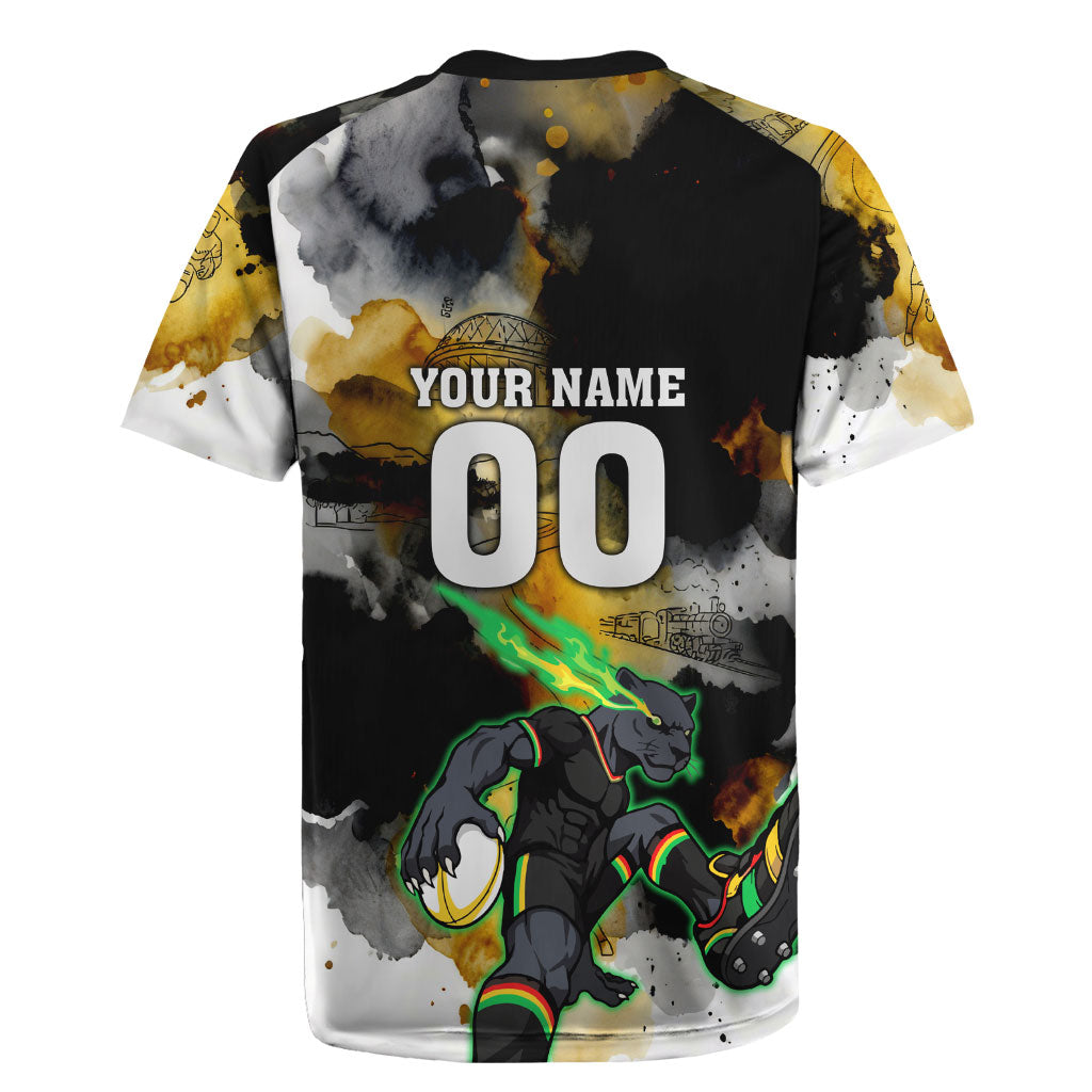Personalised Penrith Panthers 1967-2026 Rugby Jersey Panther Mascot 60th Anniversary - Watercolor Splash Art