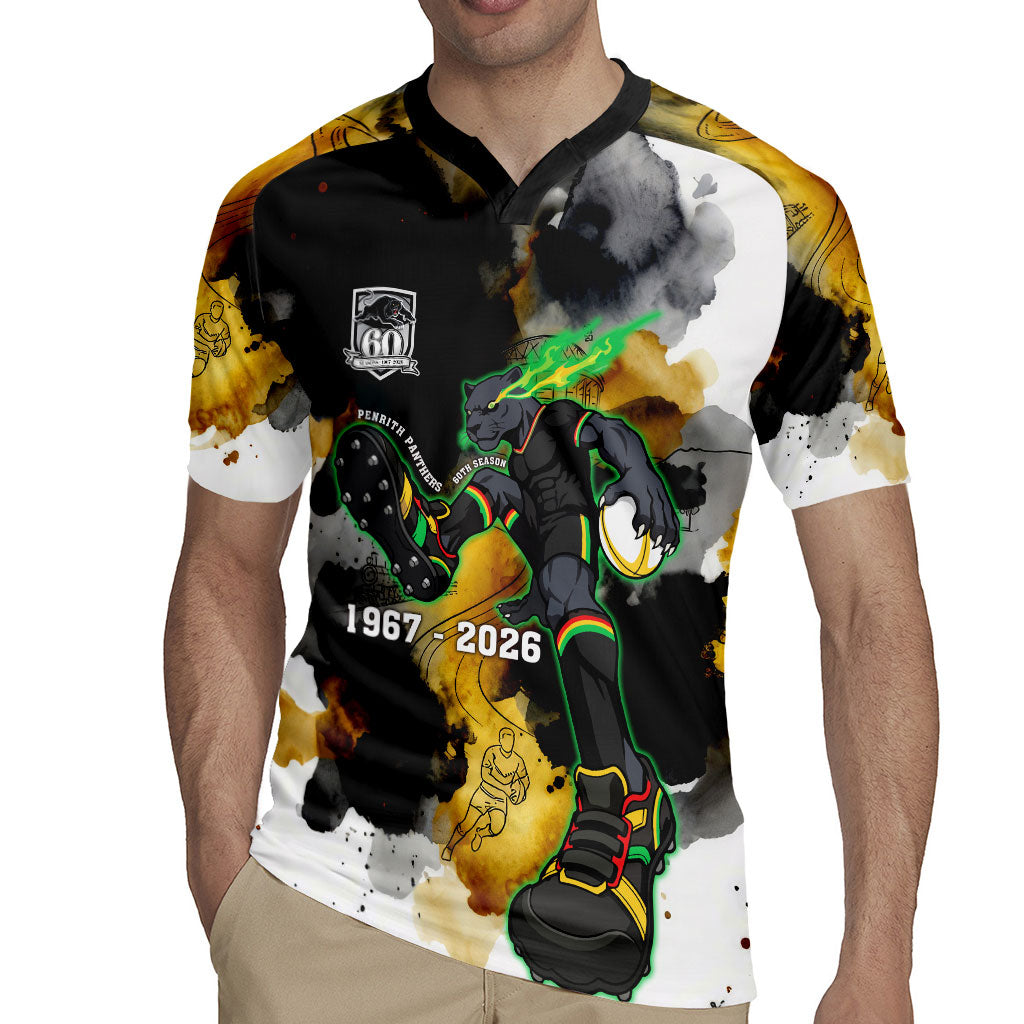 Personalised Penrith Panthers 1967-2026 Rugby Jersey Panther Mascot 60th Anniversary - Watercolor Splash Art