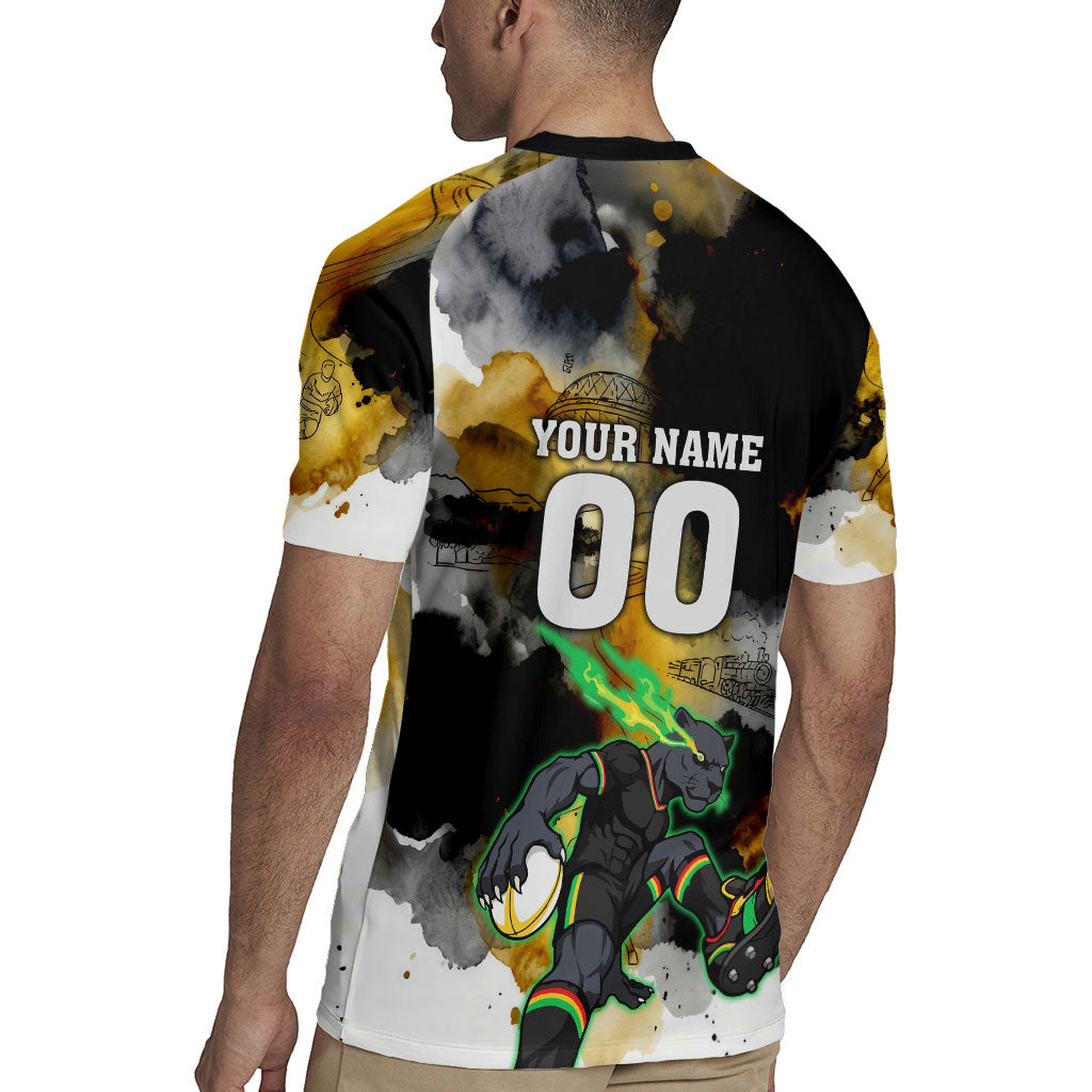 Personalised Penrith Panthers 1967-2026 Rugby Jersey Panther Mascot 60th Anniversary - Watercolor Splash Art