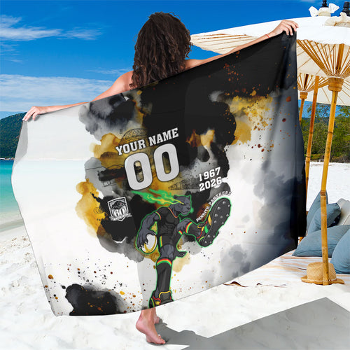 Personalised Penrith Panthers 1967-2026 Sarong Panther Mascot 60th Anniversary - Watercolor Splash Art
