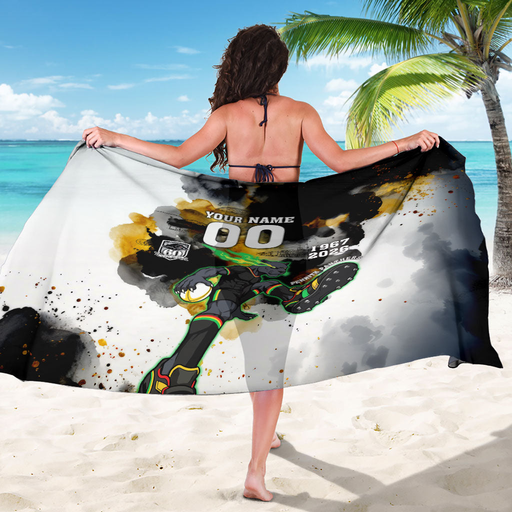 Personalised Penrith Panthers 1967-2026 Sarong Panther Mascot 60th Anniversary - Watercolor Splash Art