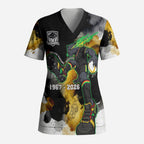 Personalised Penrith Panthers 1967-2026 Scrub Top Panther Mascot 60th Anniversary - Watercolor Splash Art
