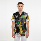Personalised Penrith Panthers 1967-2026 Scrub Top Panther Mascot 60th Anniversary - Watercolor Splash Art