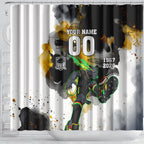 Personalised Penrith Panthers 1967-2026 Shower Curtain Panther Mascot 60th Anniversary - Watercolor Splash Art