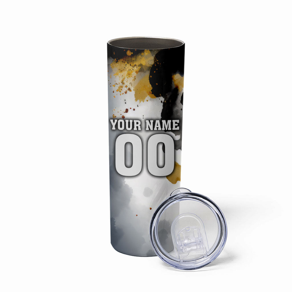 Personalised Penrith Panthers 1967-2026 Skinny Tumbler Panther Mascot 60th Anniversary - Watercolor Splash Art