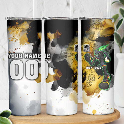 Personalised Penrith Panthers 1967-2026 Skinny Tumbler Panther Mascot 60th Anniversary - Watercolor Splash Art