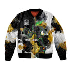 Personalised Penrith Panthers 1967-2026 Sleeve Zip Bomber Jacket Panther Mascot 60th Anniversary - Watercolor Splash Art