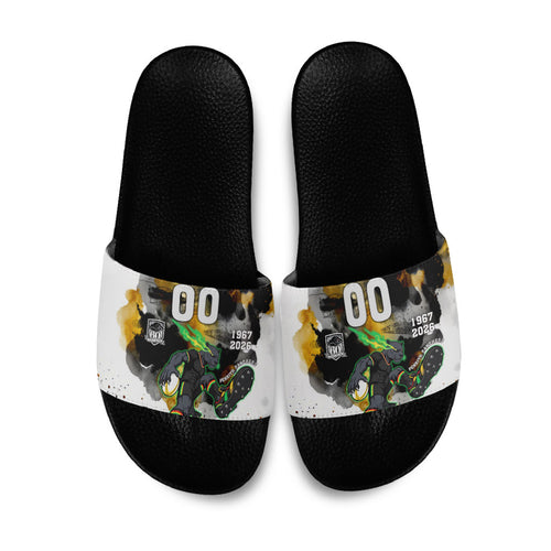 Personalised Penrith Panthers 1967-2026 Slide Sandals Panther Mascot 60th Anniversary - Watercolor Splash Art
