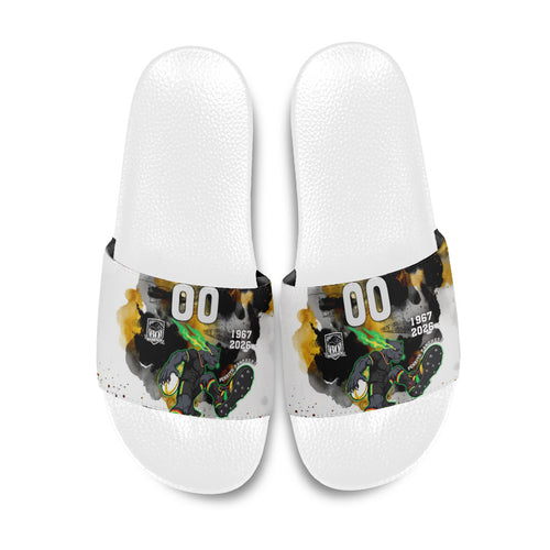 Personalised Penrith Panthers 1967-2026 Slide Sandals Panther Mascot 60th Anniversary - Watercolor Splash Art