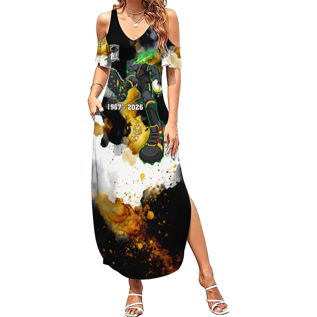 Personalised Penrith Panthers 1967-2026 Summer Maxi Dress Panther Mascot 60th Anniversary - Watercolor Splash Art