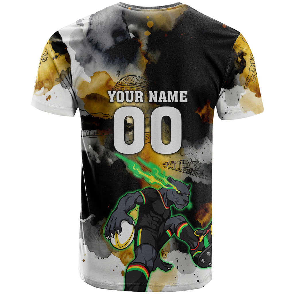 Personalised Penrith Panthers 1967-2026 T Shirt Panther Mascot 60th Anniversary - Watercolor Splash Art