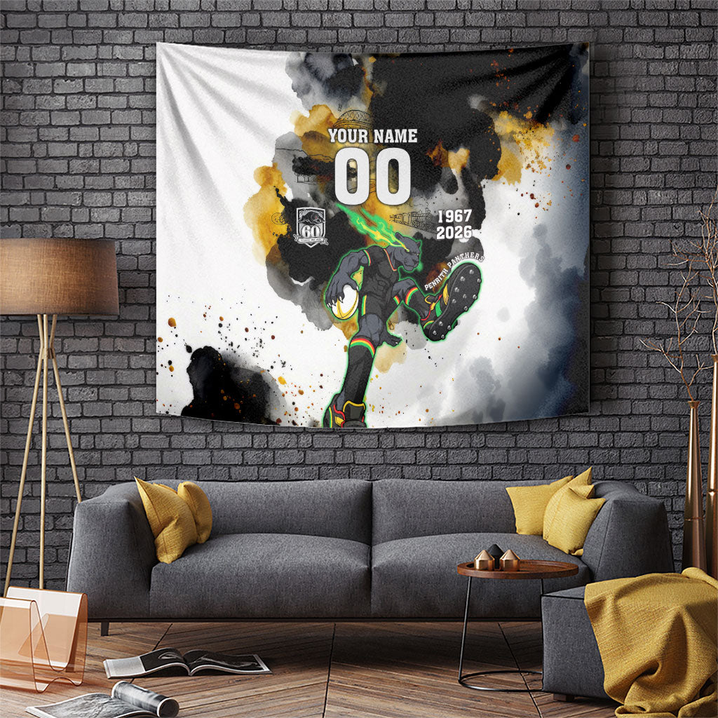 Personalised Penrith Panthers 1967-2026 Tapestry Panther Mascot 60th Anniversary - Watercolor Splash Art