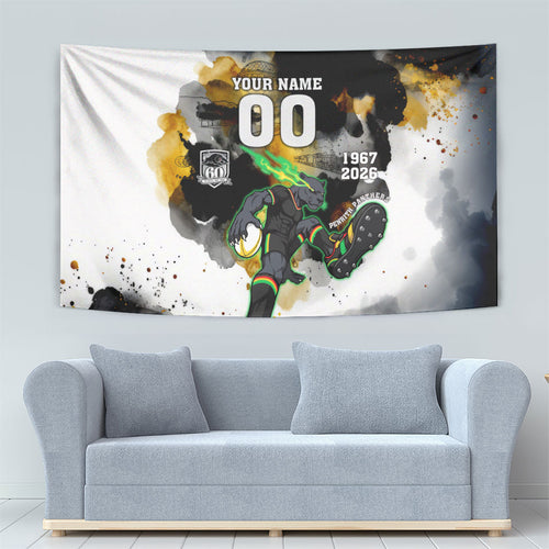 Personalised Penrith Panthers 1967-2026 Tapestry Panther Mascot 60th Anniversary - Watercolor Splash Art
