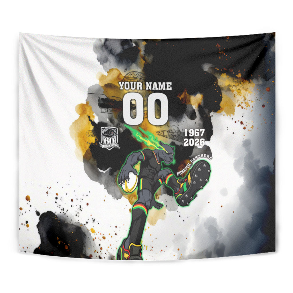 Personalised Penrith Panthers 1967-2026 Tapestry Panther Mascot 60th Anniversary - Watercolor Splash Art