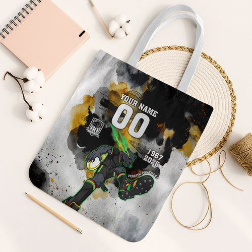 Personalised Penrith Panthers 1967-2026 Tote Bag Panther Mascot 60th Anniversary - Watercolor Splash Art