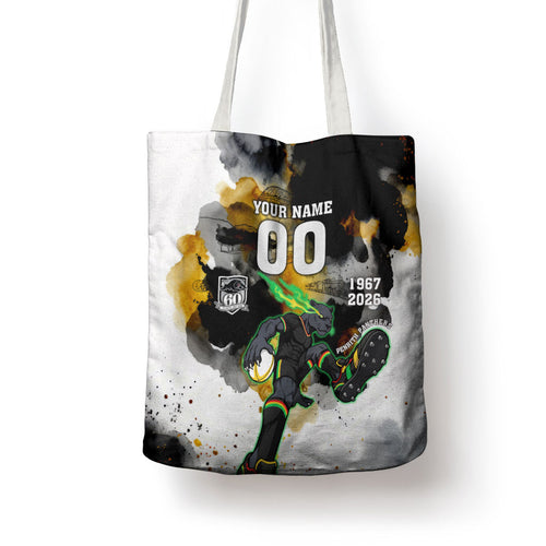 Personalised Penrith Panthers 1967-2026 Tote Bag Panther Mascot 60th Anniversary - Watercolor Splash Art